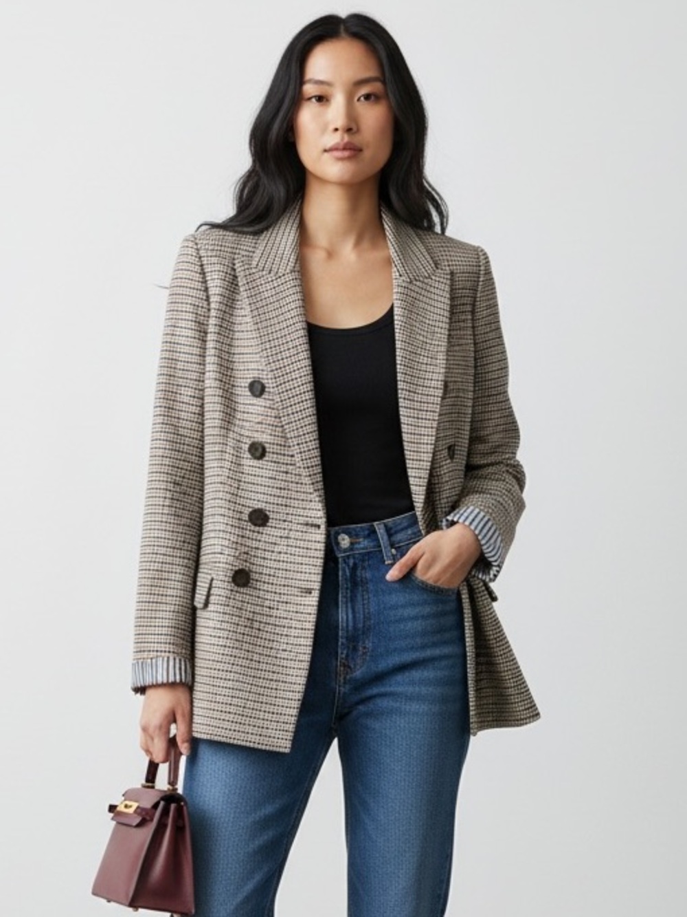 Veronica Beard Blue Houndstooth (Dickey compatible) Double Breasted Blazer 6